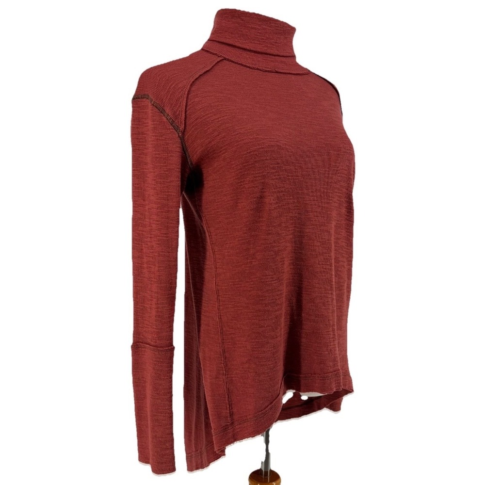 We The Free Free People Split Back Turtleneck Thermal Top Paprika XS Grunge BoHo